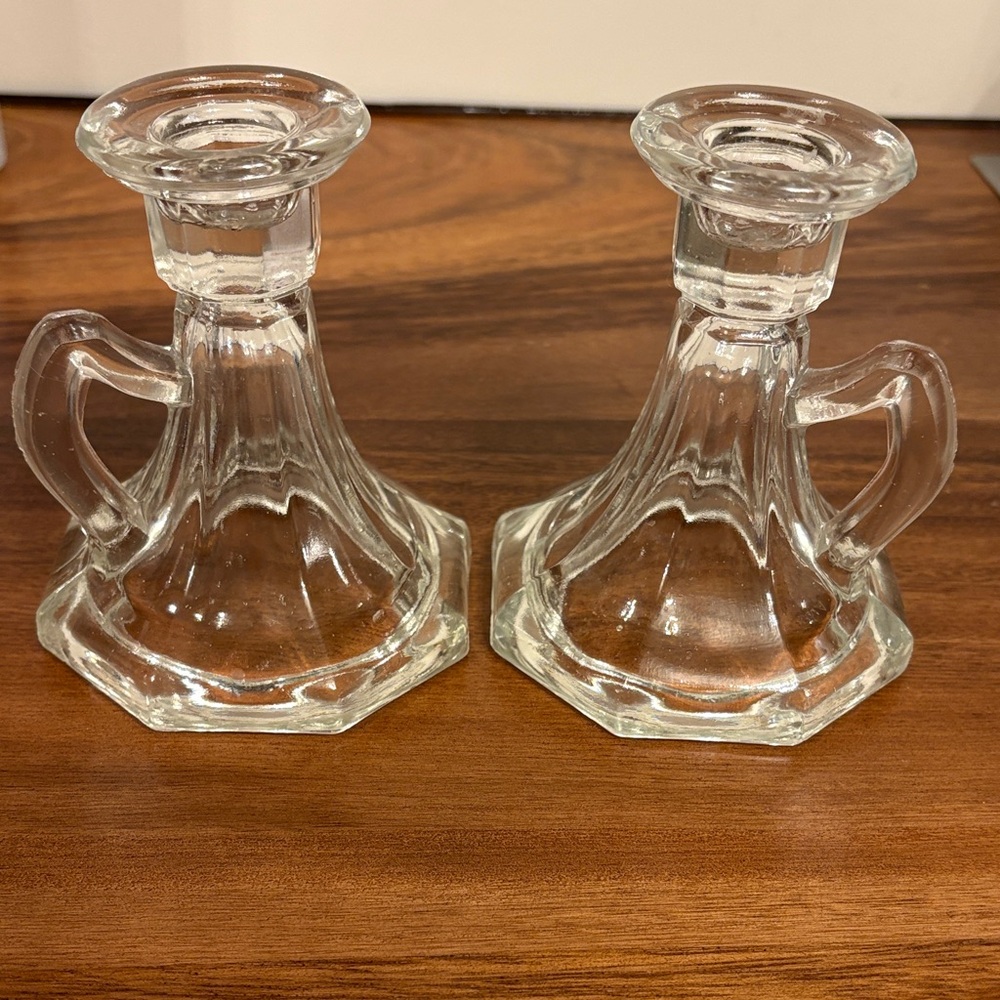 Heisey Vintage Pressed Glass Candle Holders